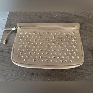 Jimmy Choo Tan Clutch with Gold Star Accents
